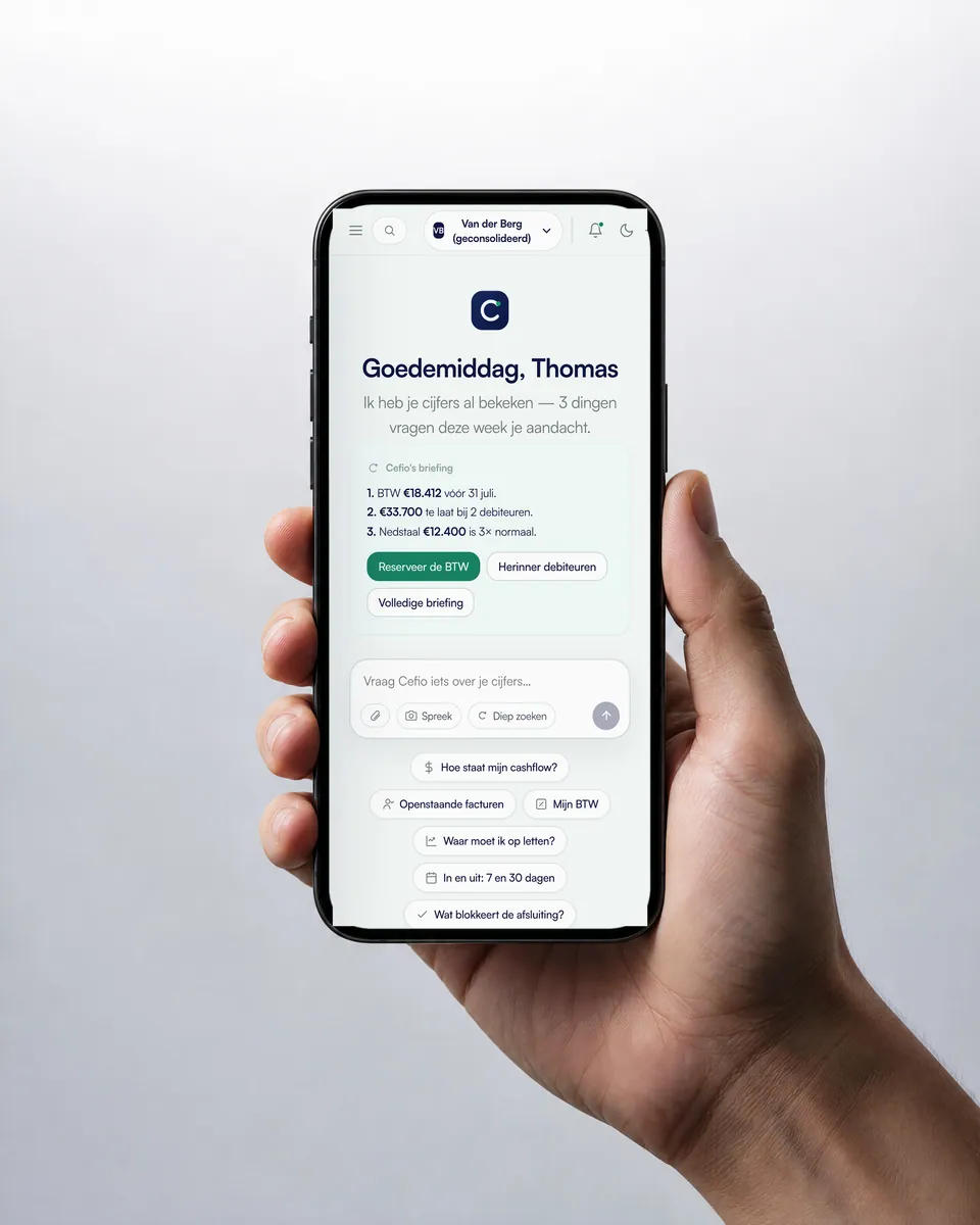 Cefio op een telefoon: de dagelijkse briefing