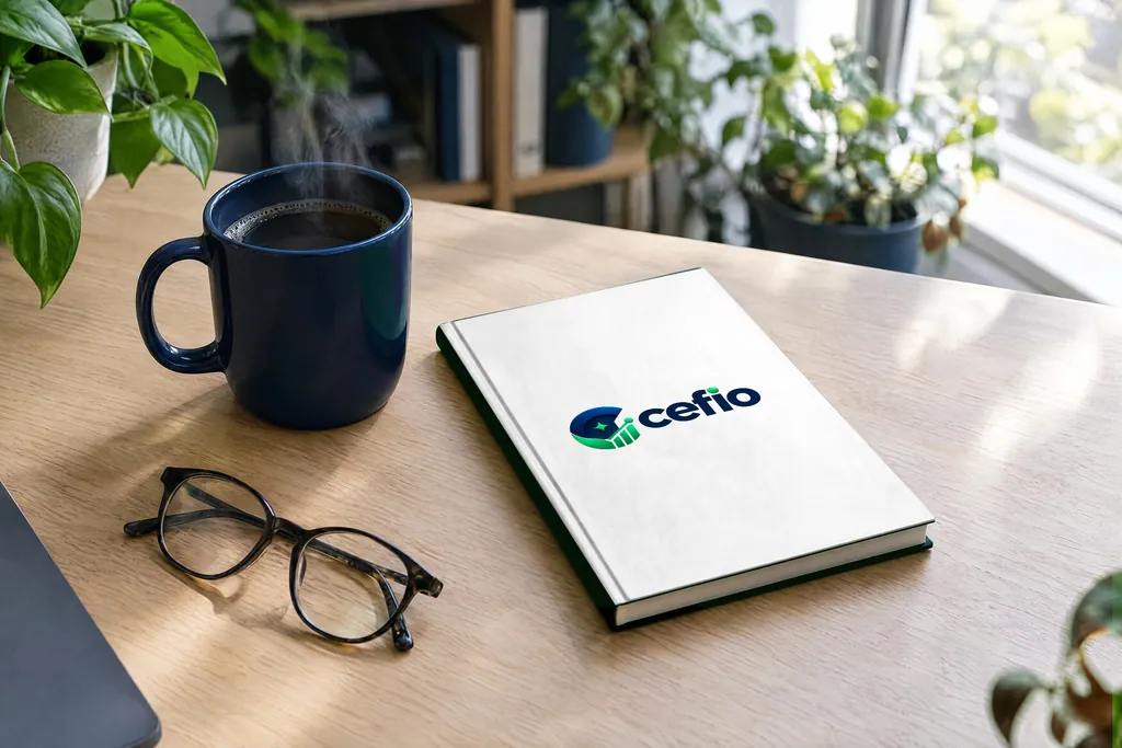 Een Cefio-notitieboek op een bureau
